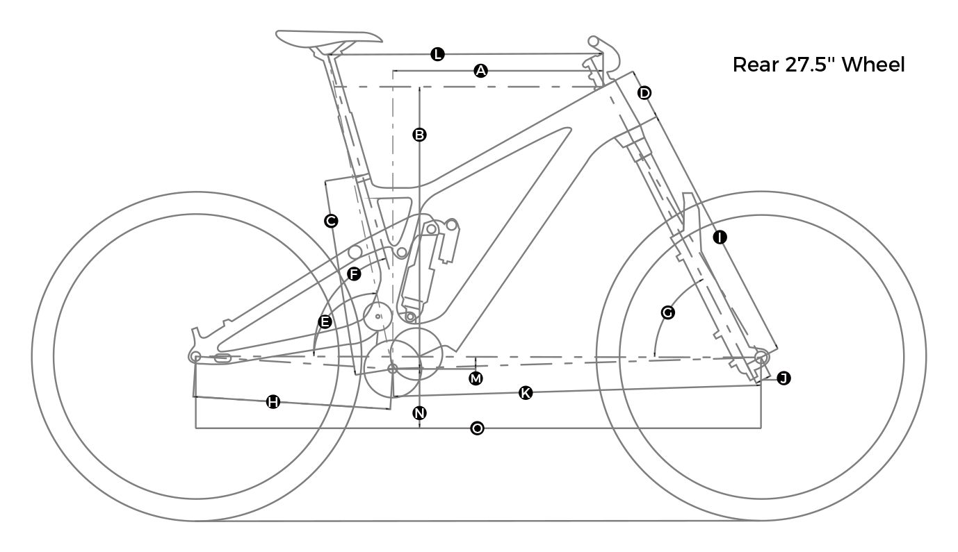 Geometry chart of teewing flux one ebikes with 27.5inch rear wheel